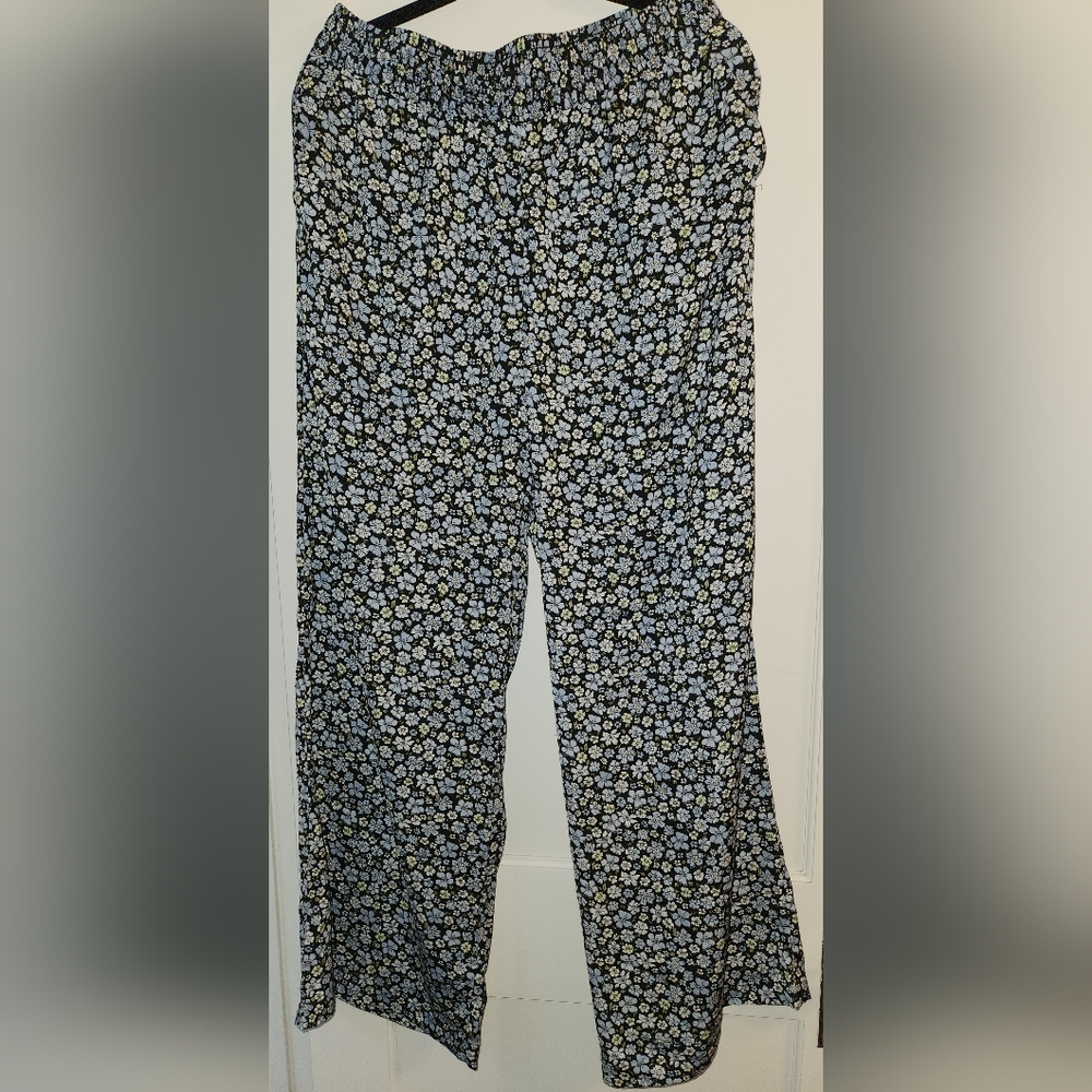 H&M+ Wide-leg Pants Light blue/floral M